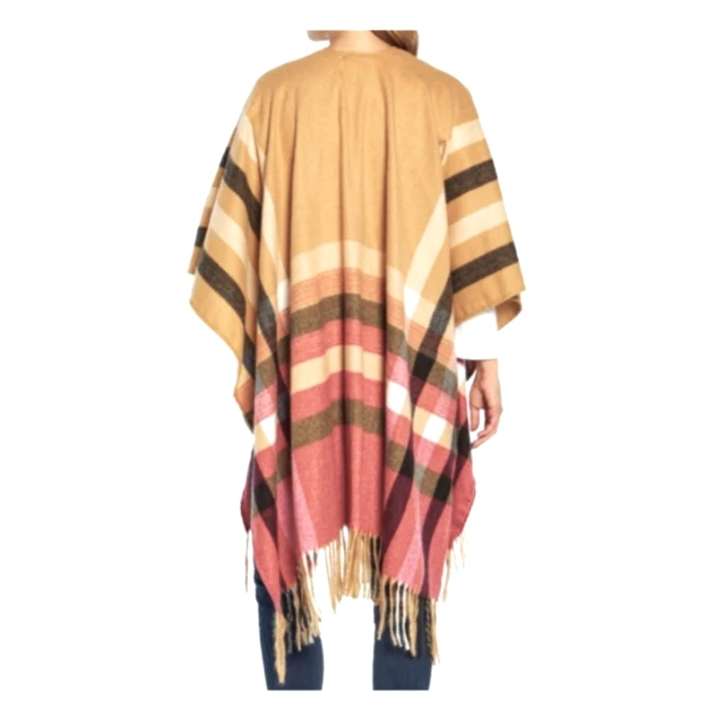 *GIFTED NWT Woolrich Boho Native American PonchoWrap Tan Red Plaid Burberry type - Picture 11 of 11